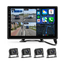 Boscer 10.1 inch camera monitor met 4 waterdichte camera's en draadloos CarPlay en Android Auto