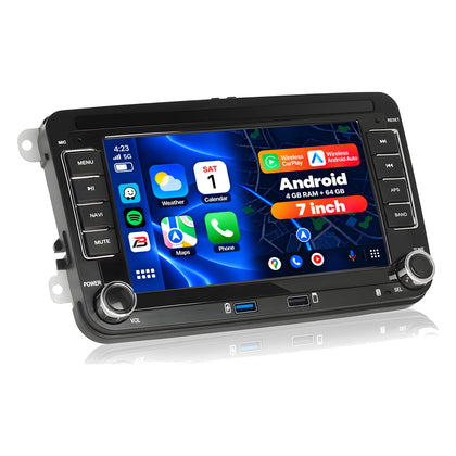 Boscer Autoradio geschikt voor Seat, Skoda & Volkswagen | 7 inch CarPlay & Android Auto | Android 15 | 4+64GB