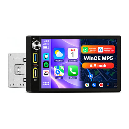 Boscer 1-DIN Autoradio Universeel | 6.9 inch CarPlay & Android Auto draadloos