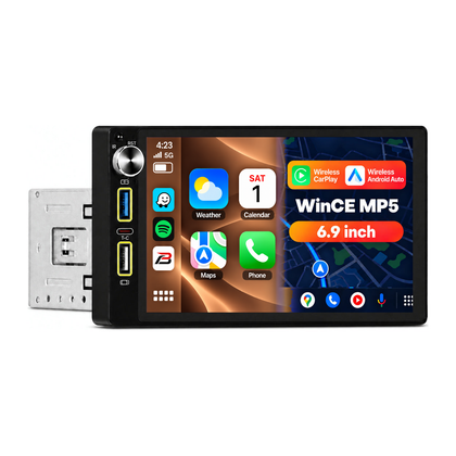 Boscer 1-DIN Autoradio Universeel | 6.9 inch CarPlay & Android Auto draadloos | WinCE MP5