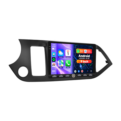 Boscer Autoradio geschikt voor Kia Picanto 2011-2017 | 9 inch CarPlay & Android Auto draadloos | Android 15 | Fysiek bedieningspaneel | 4+64GB