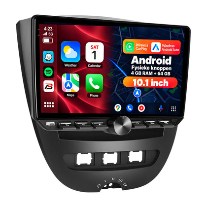 Boscer Autoradio geschikt voor Citroen, Peugeot & Toyota Aygo 2005-2014 | 10.1 inch CarPlay & Android Auto draadloos | Android 15 | Fysiek bedieningspaneel | 4+64GB