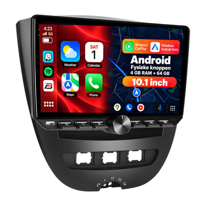 Boscer Autoradio geschikt voor Citroen, Peugeot & Toyota Aygo 2005-2014 | 10.1 inch CarPlay & Android Auto draadloos | Android 15 | Fysiek bedieningspaneel | 4+64GB