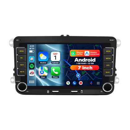 Boscer Autoradio geschikt voor Seat, Skoda & Volkswagen | 7 inch CarPlay & Android Auto | Android 15 | 1+32GB | USB aan de voorkant