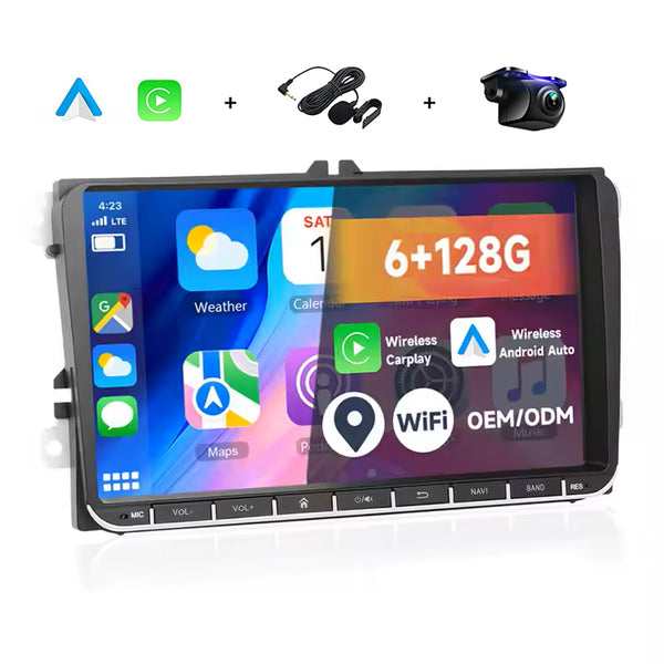 Boscer® Autoradio Geschikt voor Volkswagen, Skoda & Seat - Android 15 - 6+128GB - Apple Carplay & Android Auto - 9 Inch HD Touchscreen - Bluetooth, USB, WiFi & MP5 - Navigatiesysteem - Achteruitrijcamera & Microfoon - 2025 Model