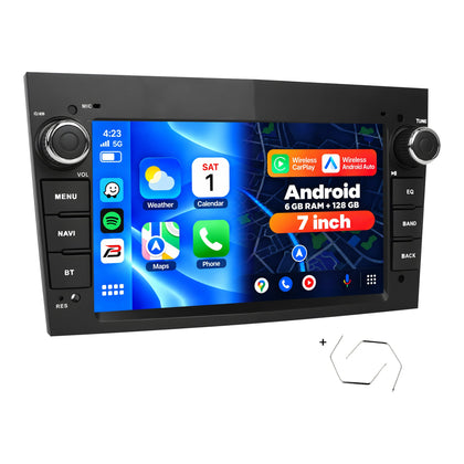 Boscer Autoradio geschikt voor Opel Corsa, Astra & Vectra 2003-2011 | 7 inch CarPlay & Android Auto draadloos | Android 15 | 6+128GB | Zwart