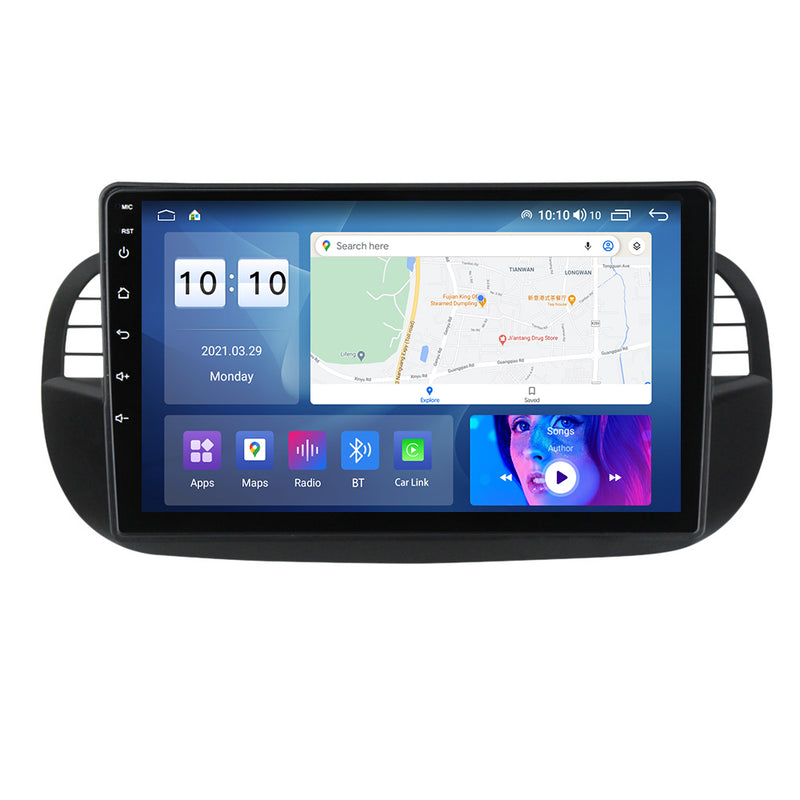 Autoradio Fiat 500 2007-2015 | Android 11 | Apple Carplay & Android Auto (Draadloos) | 9 Inch HD Navigatiesysteem | Zwart | Achteruitrijcamera & Microfoon