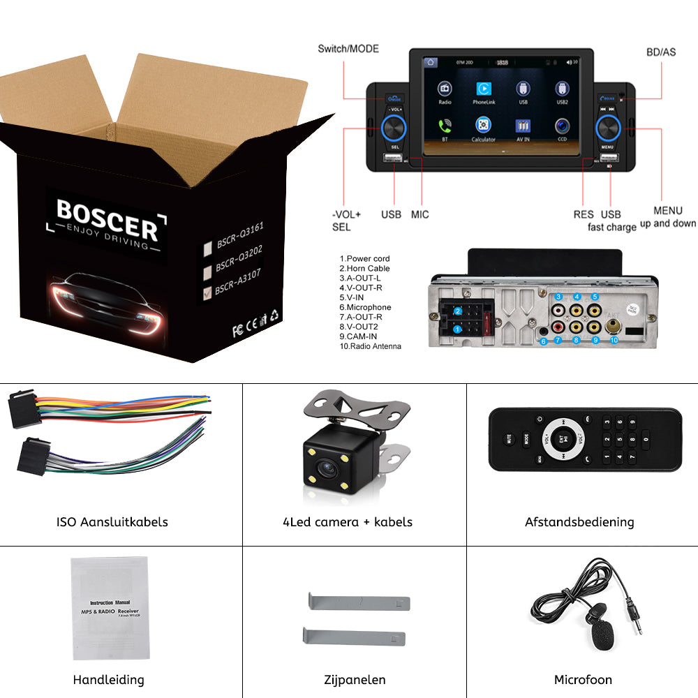 mooi zo Premier sirene 1Din Autoradio | 5' HD Touchscreen | Apple Carplay & Android Auto | Bl