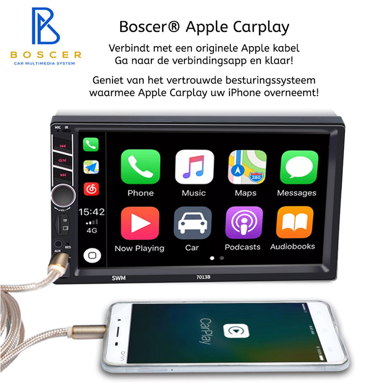 Autoradio 2Din Universeel | Apple Carplay & Android Auto | 7' HD Touchscreen | USB - AUX - Bluetooth | Achteruitrijcamera