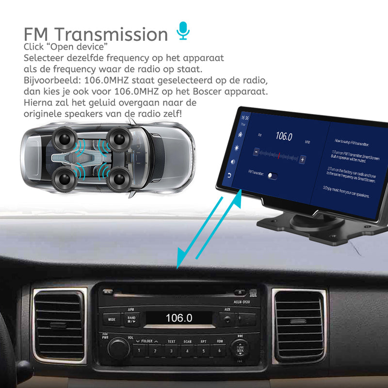 Boscer® Smart HD Dashcam - Navigatiesysteem - Apple Carplay & Android Auto (draadloos) - 9.3 Inch - Touchscreen - Bluetooth - TomTom GO - Achteruitrijcamera
