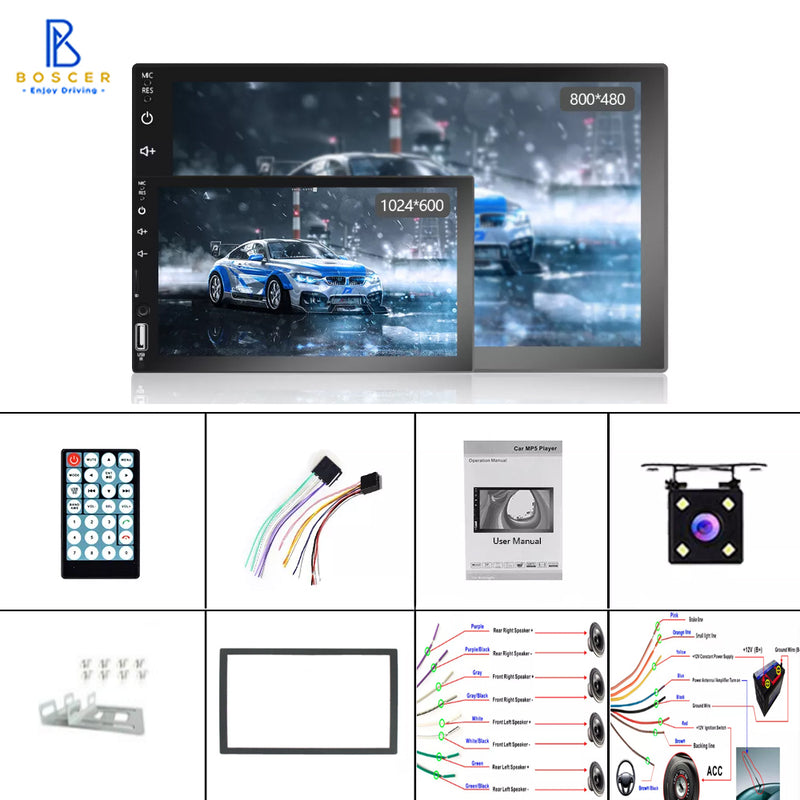 Autoradio 2Din Universeel | Apple Carplay & Android Auto | 7' HD Touchscreen | USB - AUX - Bluetooth | Achteruitrijcamera