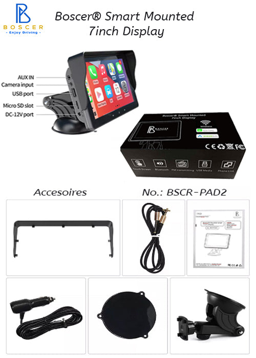 Smart Navigatiesysteem | Apple Carplay & Android Auto (draadloos) | 7 Inch HD Touchscreen | Verplaatsbaar Display | Bluetooth | TomTom GO | Inclusief Achteruitrijcamera