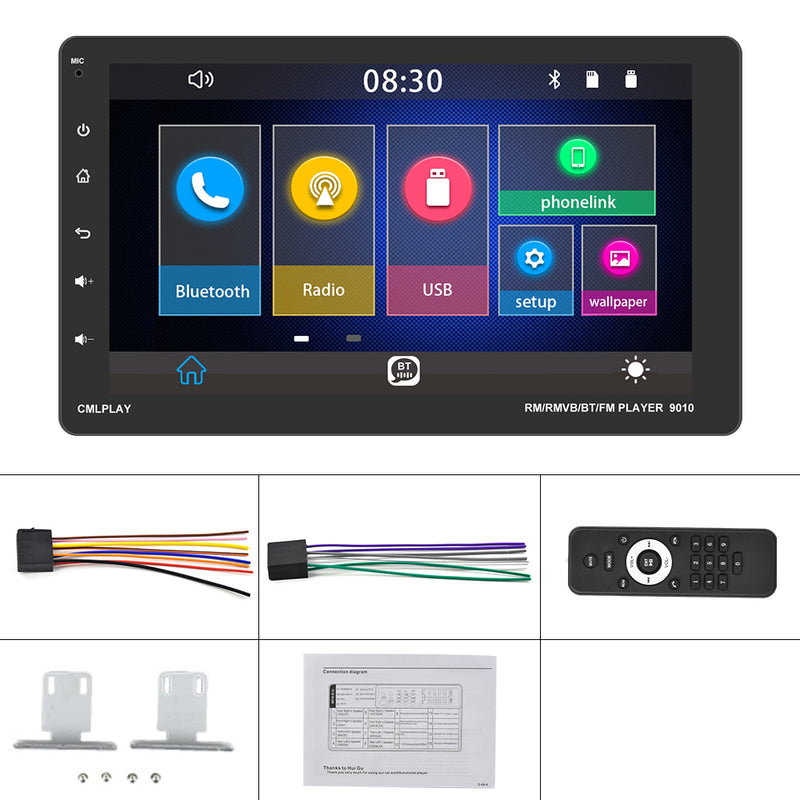 1Din Autoradio | Apple Carplay & Android Auto | 9' HD verstelbaar scherm | USB, Aux, Bluetooth | Achteruitrijcamera