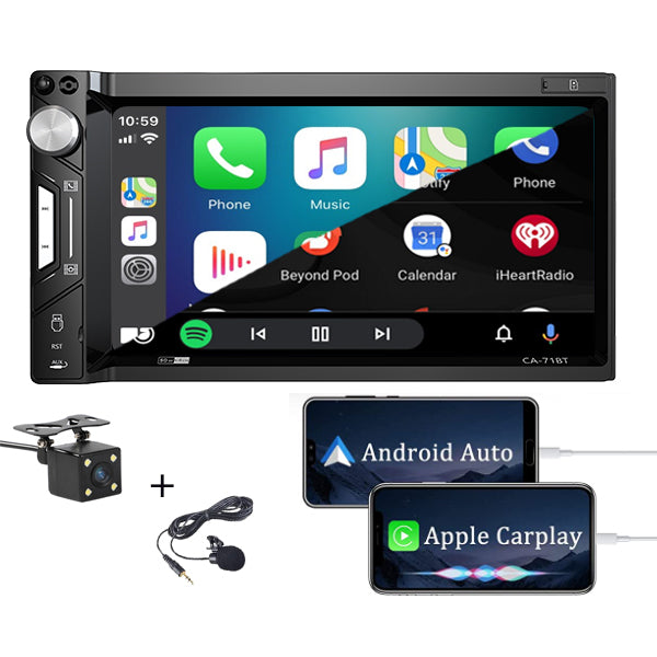 Autoradio 2Din Universeel | Apple Carplay & Android Auto | 7' HD Touchscreen | USB - AUX - Bluetooth | Externe Microfoon & Achteruitrijcamera